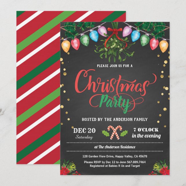 Christmas party holiday party chalkboard mistletoe invitation (Front/Back)