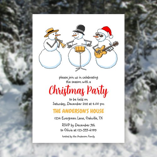 Christmas Party Holiday Season Snowmen Jazzband Invitation