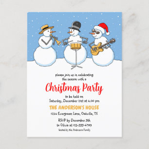 Christmas Party Holiday Season Snowmen Jazzband Invitation Postcard