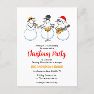 Christmas Party Holiday Season Snowmen Jazzband Invitation Postcard