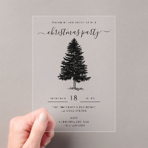Christmas Party Holiday Vintage Black White Acrylic Invitations