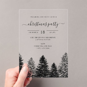 Christmas Party Holiday Vintage Black White Pines Acrylic Invitations