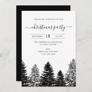 Christmas Party Holiday Vintage Black White Pines Invitation