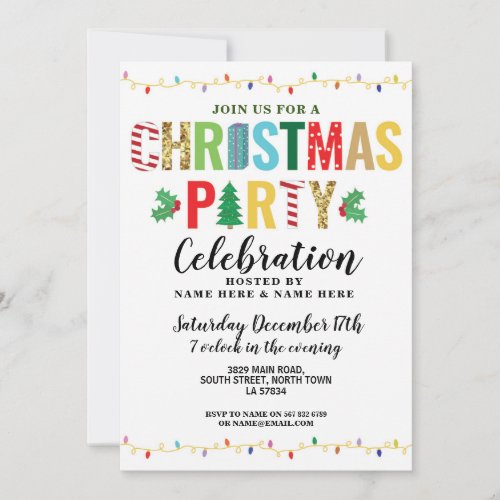 Christmas Party Holidays Tree Lights Festive Invitation