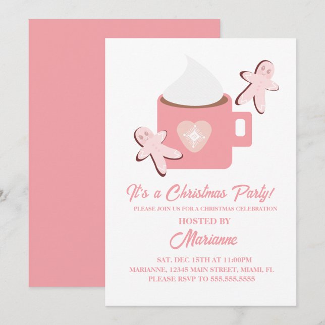 Christmas Party Hot Chocolate Mug Gingerbread Invitation (Front/Back)