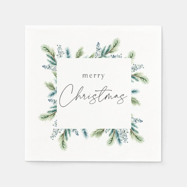 Christmas Party invitation Boho Spruce and Fir  Napkins (Front)