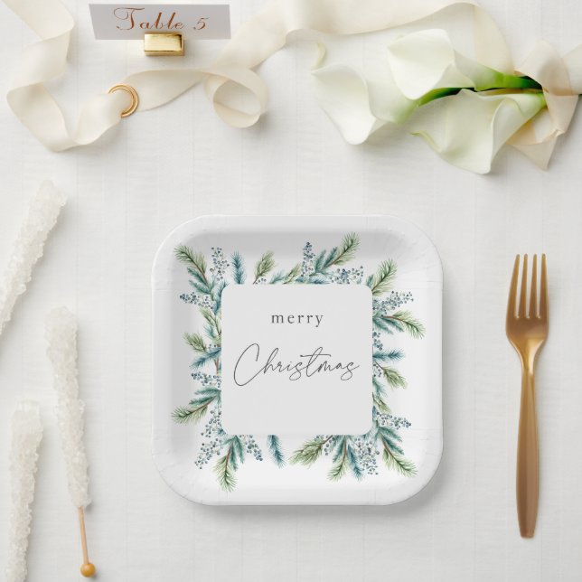 Christmas Party invitation Boho Spruce and Fir  Paper Plates (Wedding)