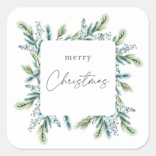 Christmas Party invitation Boho Spruce and Fir  Square Sticker