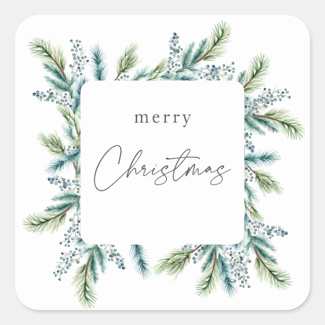 Christmas Party invitation Boho Spruce and Fir  Square Sticker (Front)