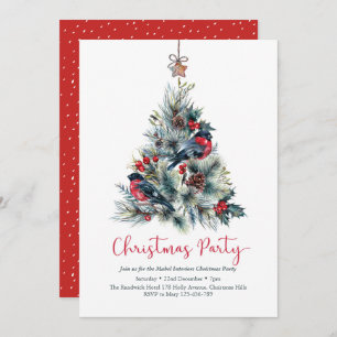 Christmas party Invitation Bullfinch bird Tree