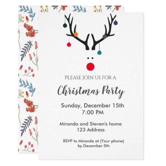 Christmas party invitation card modern reindeer | Zazzle.com