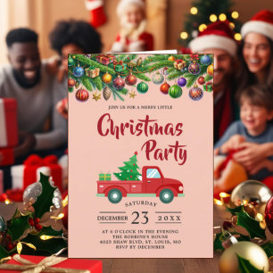 Christmas Party Invitation Card: Red Truck Design
