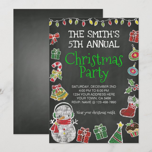 Christmas Party Invitation, Chalkboard Invitation (Front/Back)