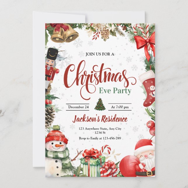 Christmas Party Invitation, Christmas Eve Dinner Holiday Card (Front)
