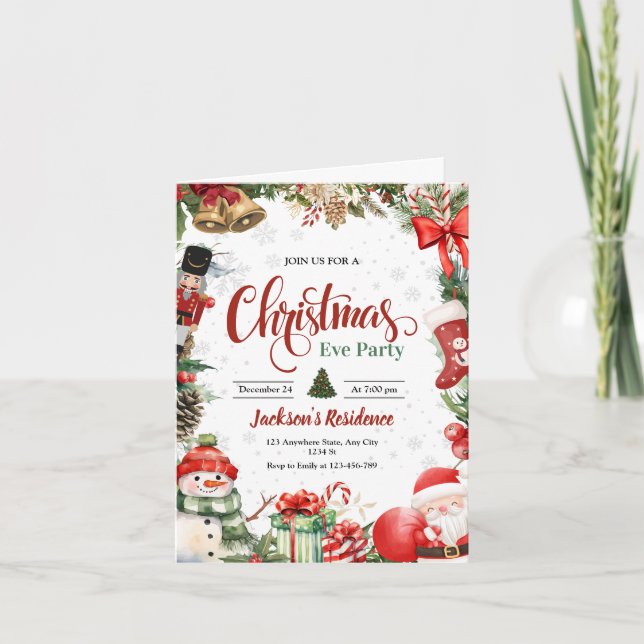 Christmas Party Invitation, Christmas Eve Dinner Invitation (Front)