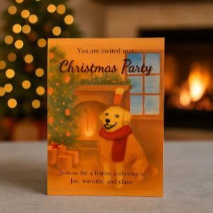 Christmas Party Invitation Cozy Dog Scene