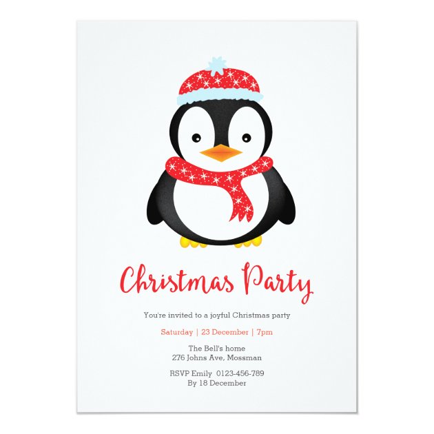 Christmas Party Invitation | Cute Penguin