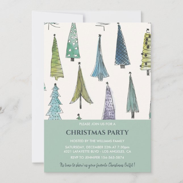 Christmas Party  Invitation Cute Trees  (Front)