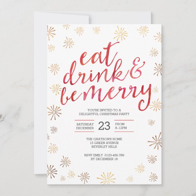 Christmas party Invitation | Eat drink be merry (Front)