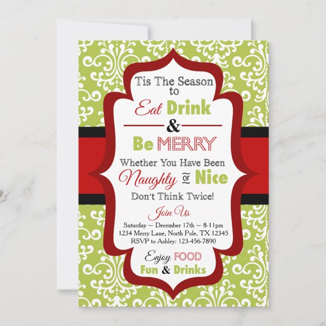 Christmas Party Invitation - Eat Drink & Be Merry (Front)