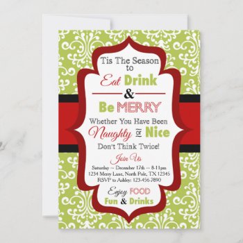 Christmas Party Invitation - Eat Drink & Be Merry by AshleysPaperTrail at Zazzle