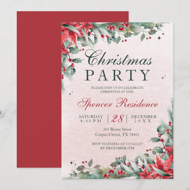 Christmas Party Invitation – Elegant Pink & Green  (Front/Back)