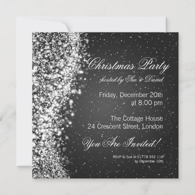 Christmas Party Invitation Elegant Sparkle Black (Front)
