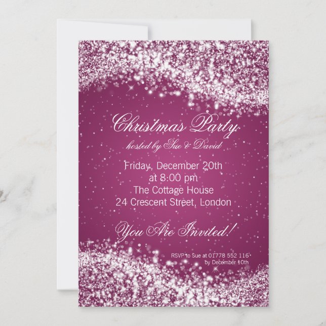 Christmas Party Invitation Elegant Sparkle Pink (Front)