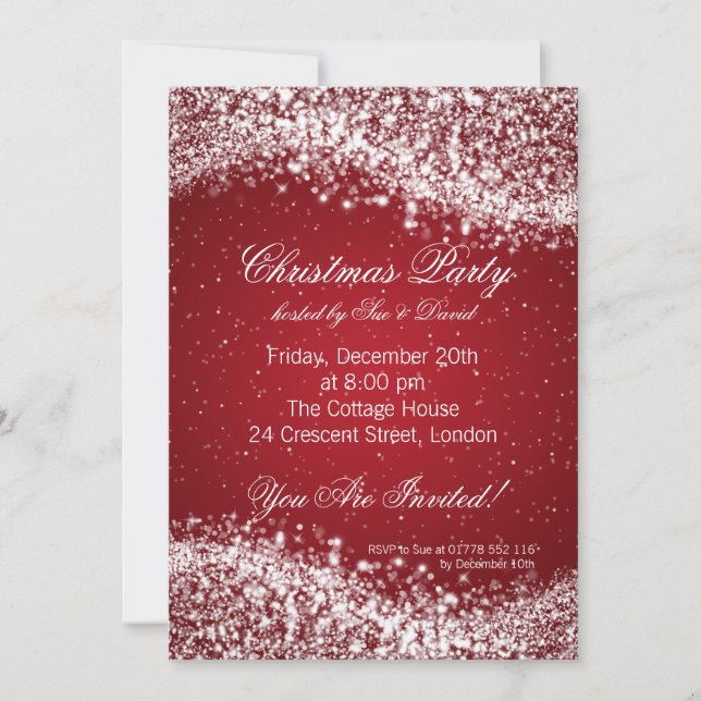 Christmas Party Invitation Elegant Sparkle Red (Front)