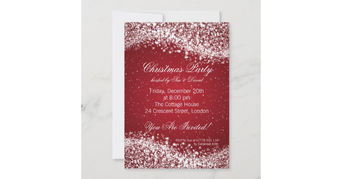 Christmas Party Invitation Elegant Sparkle Red | Zazzle
