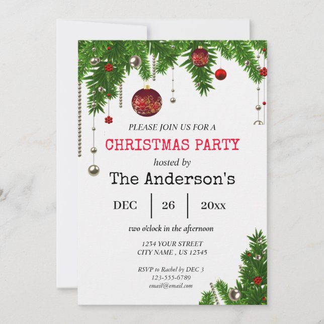 Christmas Party Invitation | Festive Holly Design (Front)
