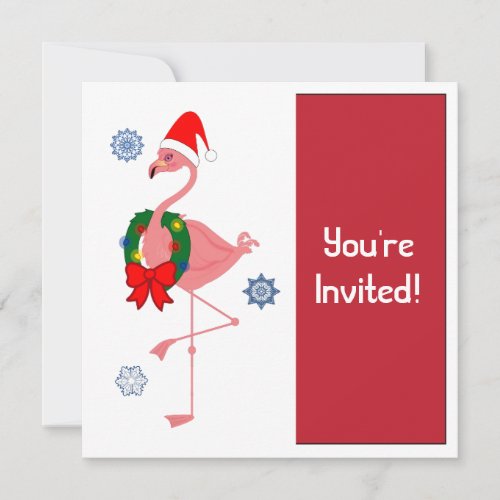 Christmas Party Invitation Flamingo in Santa Hat