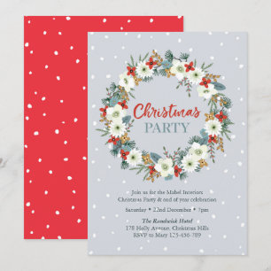 Christmas party Invitation   floral wreath blue