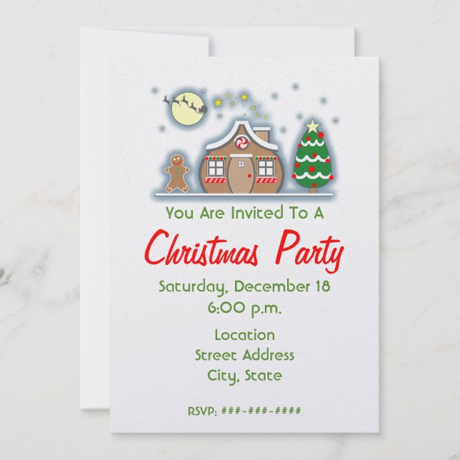 Christmas Party Invitation - Gingerbread House (Front)