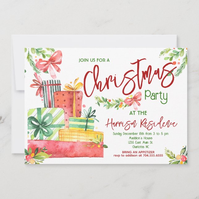 Christmas Party Invitation, Holiday Party invite (Front)