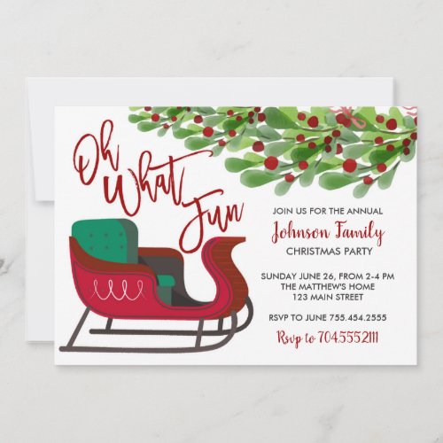 Christmas Party Invitation oh what fun Sleigh Invitation