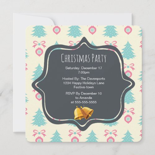 Christmas Party Invitation On festive Pattern