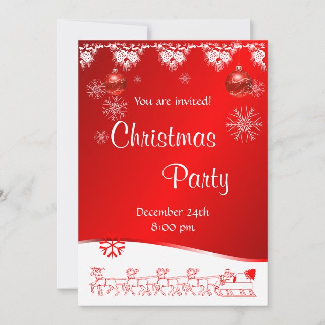 Christmas Party invitation on red background (Front)