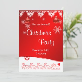 Christmas Party invitation on red background | Zazzle