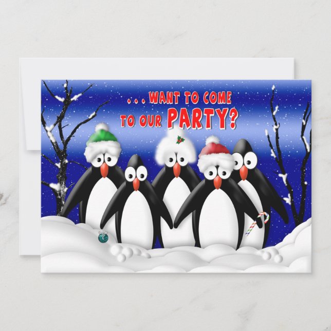 Christmas Party Invitation - Penquins - Humor (Front)