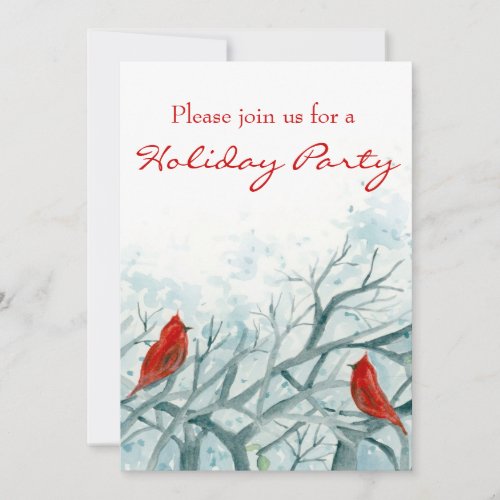 Christmas Party Invitation Red Cardinal Birds