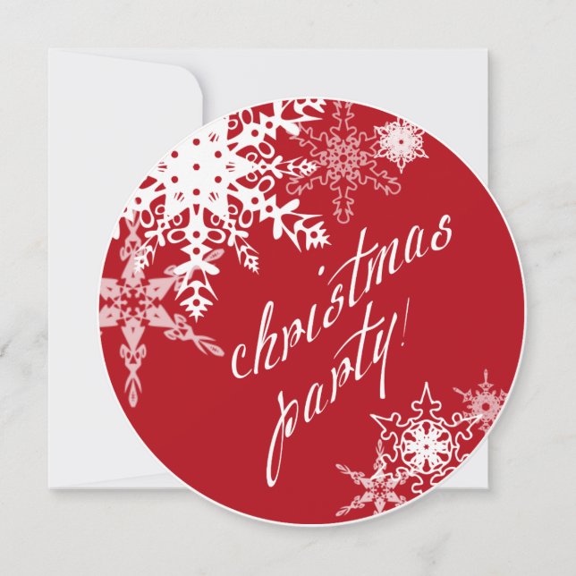 Christmas Party! Invitation, Red with Snowflakes Invitation (Front)