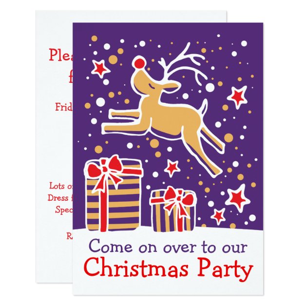 Christmas Party Invitation Reindeer Purple