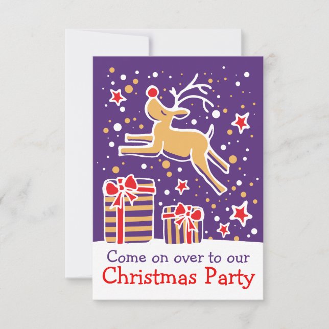 Christmas party invitation reindeer purple (Front)