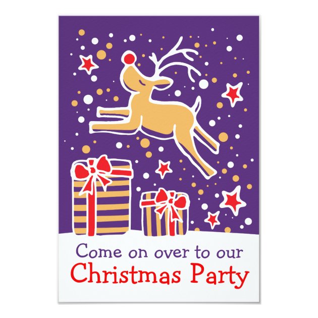 Christmas Party Invitation Reindeer Purple