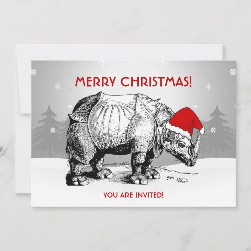Christmas Party Invitation Rhino Santa Hat Funny