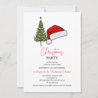 Christmas Party Invitation | Santa Hat & Tree