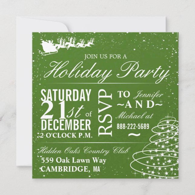 Christmas Party Invitation Santa & Sleigh (Front)