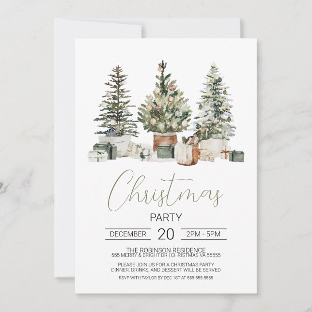 Christmas Party Invitation, Watercolor Christmas  Card (Front)
