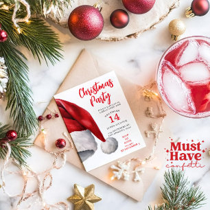 Christmas Party Invitation Watercolor Santa Hat